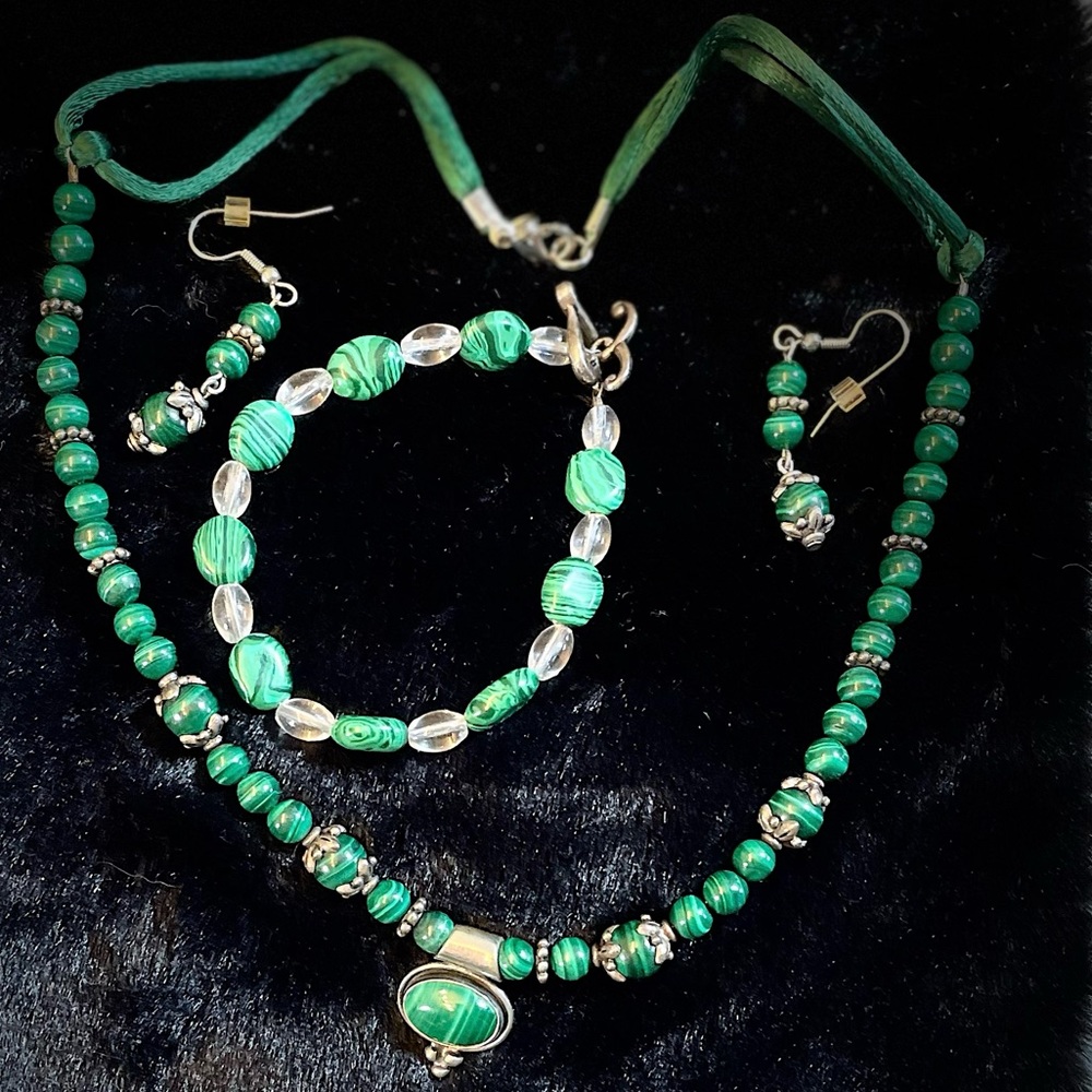 5 Star Creations Malachite Silver Jewelry Set